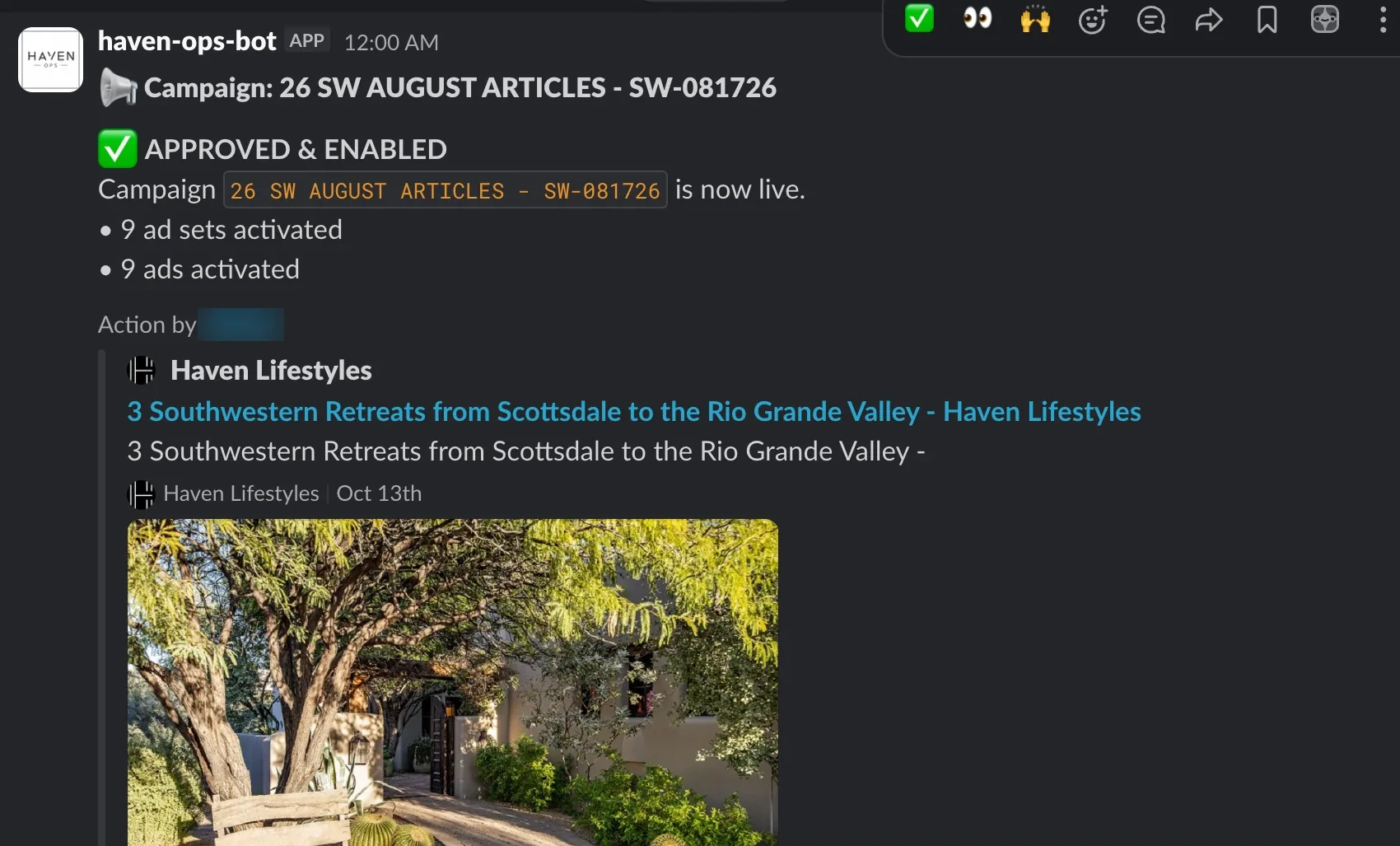 Campaigns launch from Slack